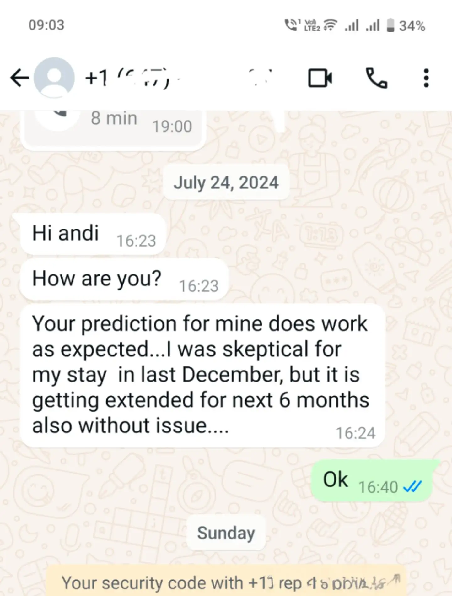 WhatsApp feedback from US Client
