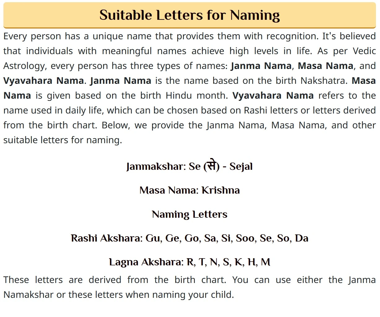 Sample Newborn Horoscope Report – Rashi, Nakshatra, Naming Letters & Gandamoola Check