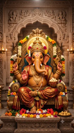 Decorated Ganesha idol for Vinayaka Chaviti